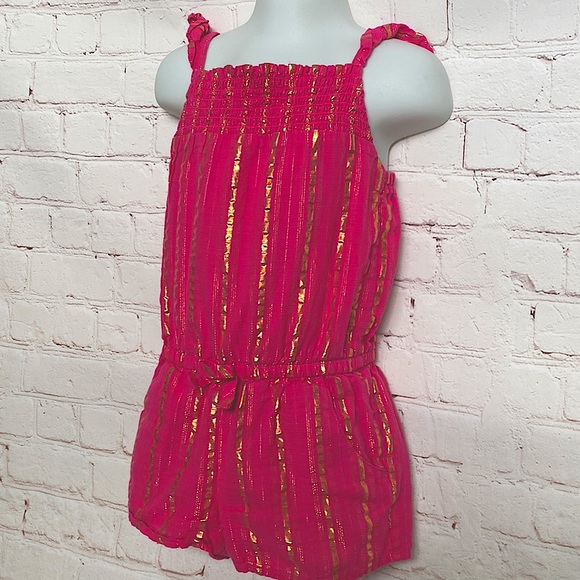 Cat & Jack Pink and Metallic Gold Ruffled Jumper/Romper - Picture 2 of 6